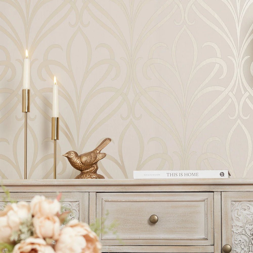 Camden Damask Wallpaper in Cream and Gold - Image 2