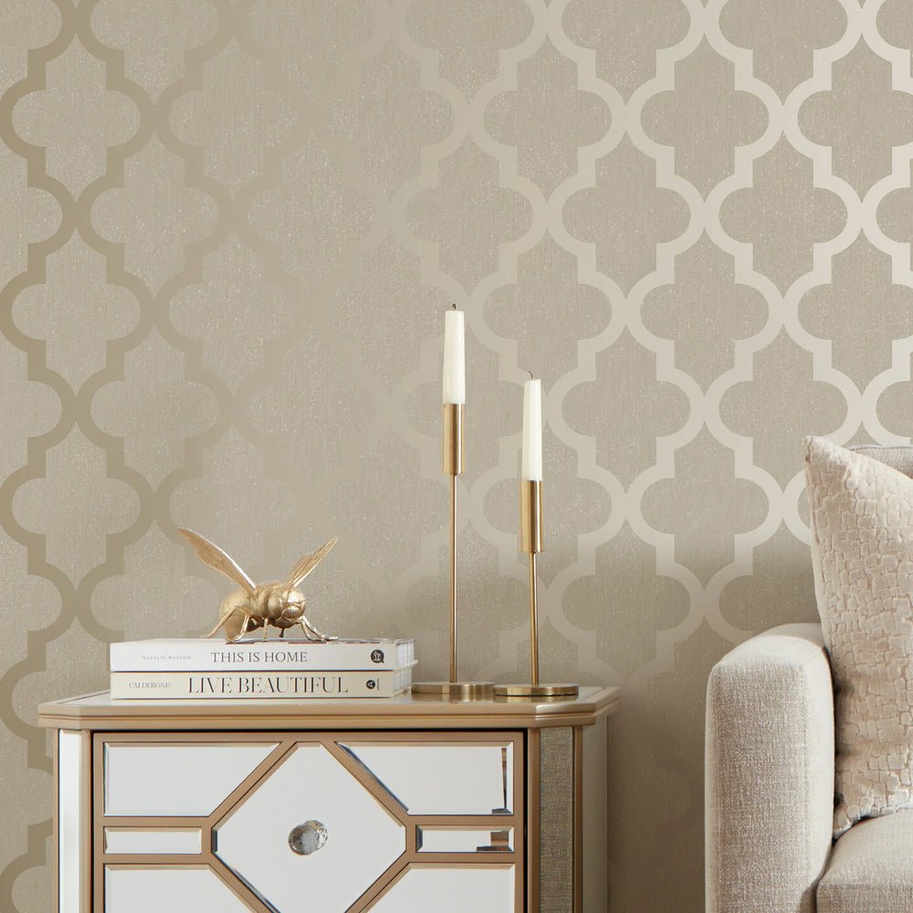 Camden Trellis Wallpaper in Cream and Gold - Image 3