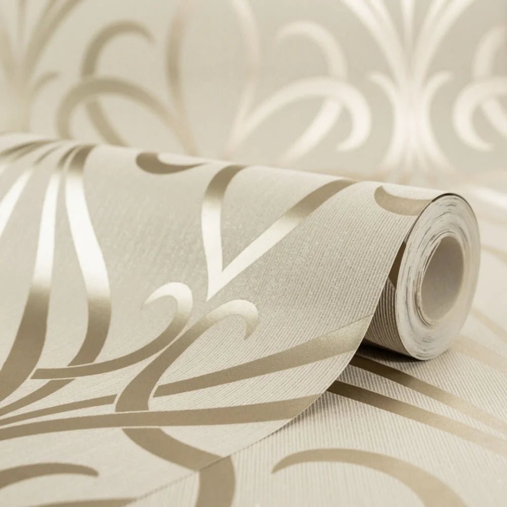 Camden Damask Wallpaper in Cream and Gold - Image 3