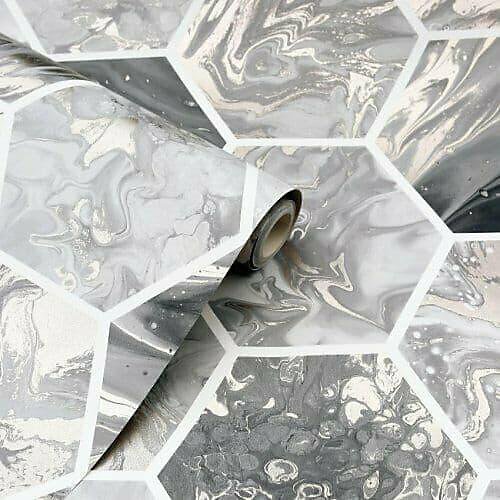 Marbled Hex Charcoal Rose Gold Wallpaper