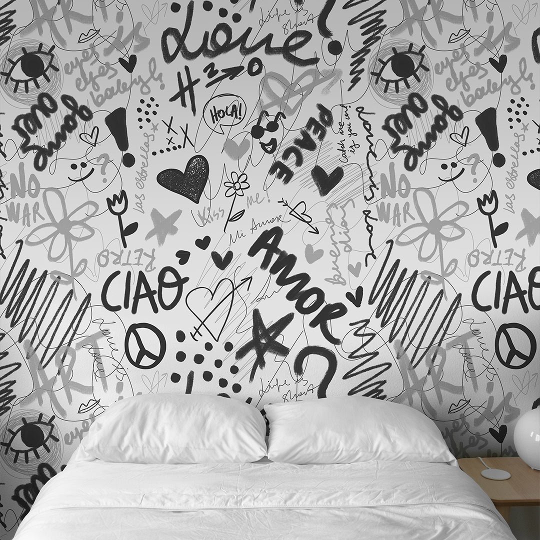 Black & White Love Graffiti Wallpaper W062 - Image 3