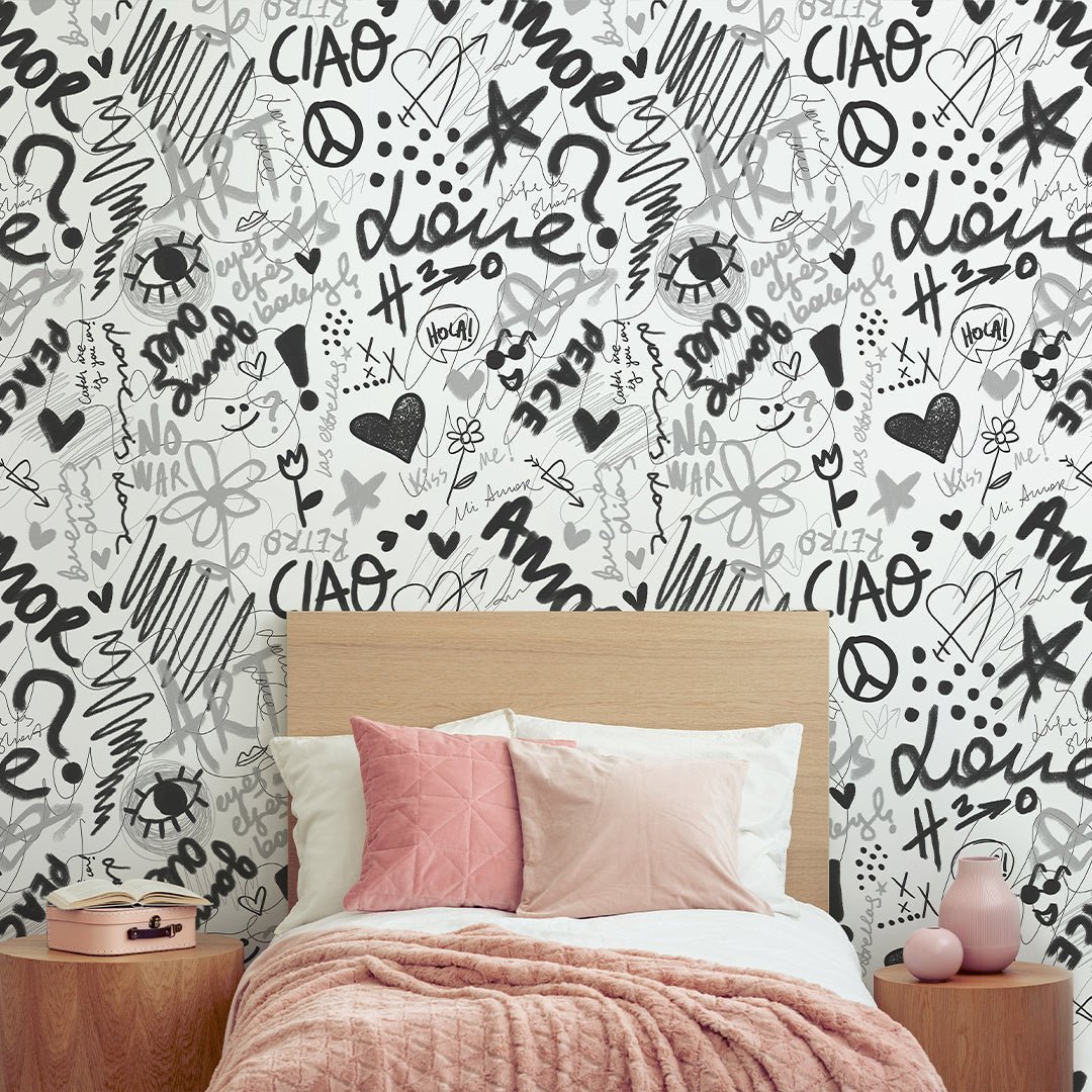 Black & White Love Graffiti Wallpaper W062 - Image 2