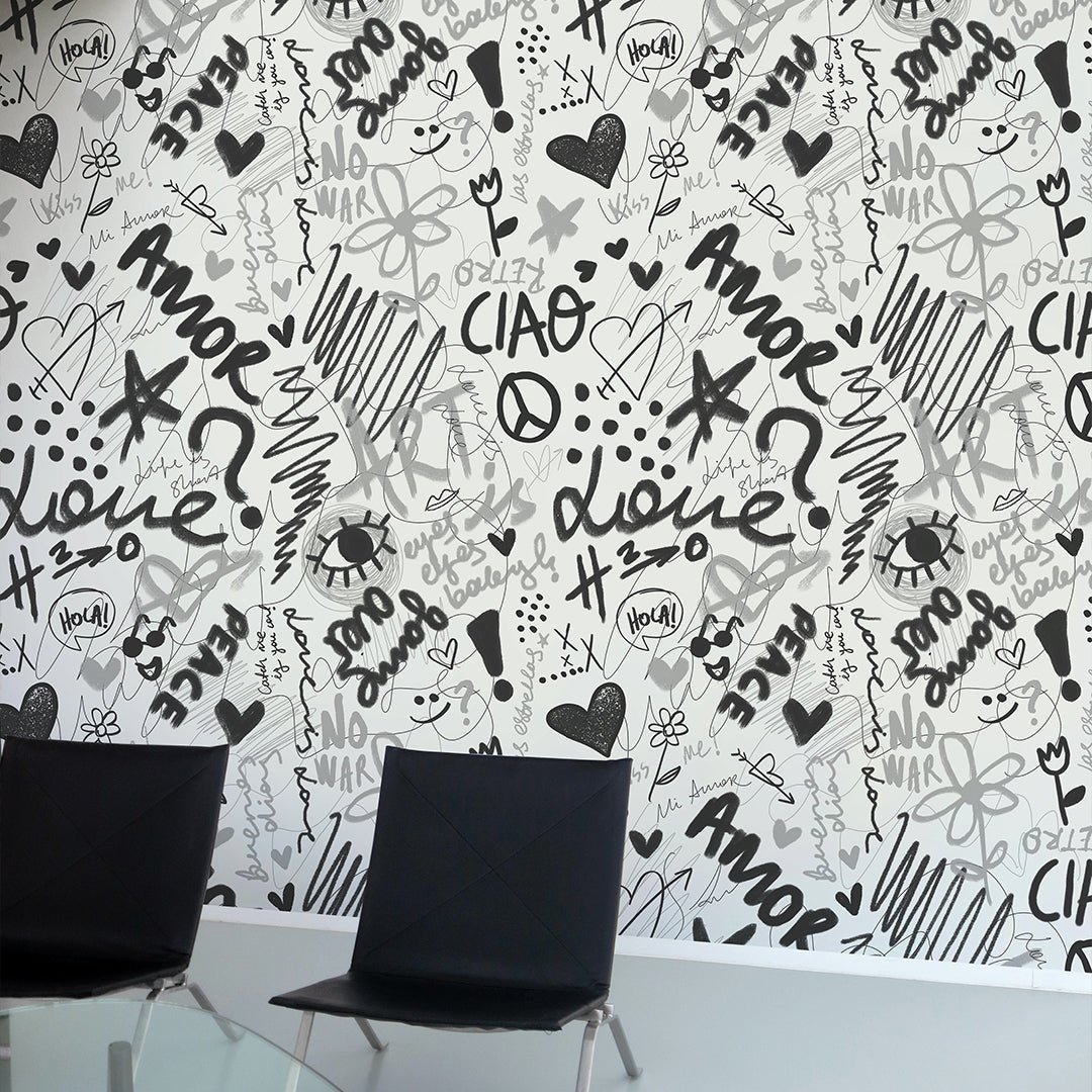 Black & White Love Graffiti Wallpaper W062 - Image 4