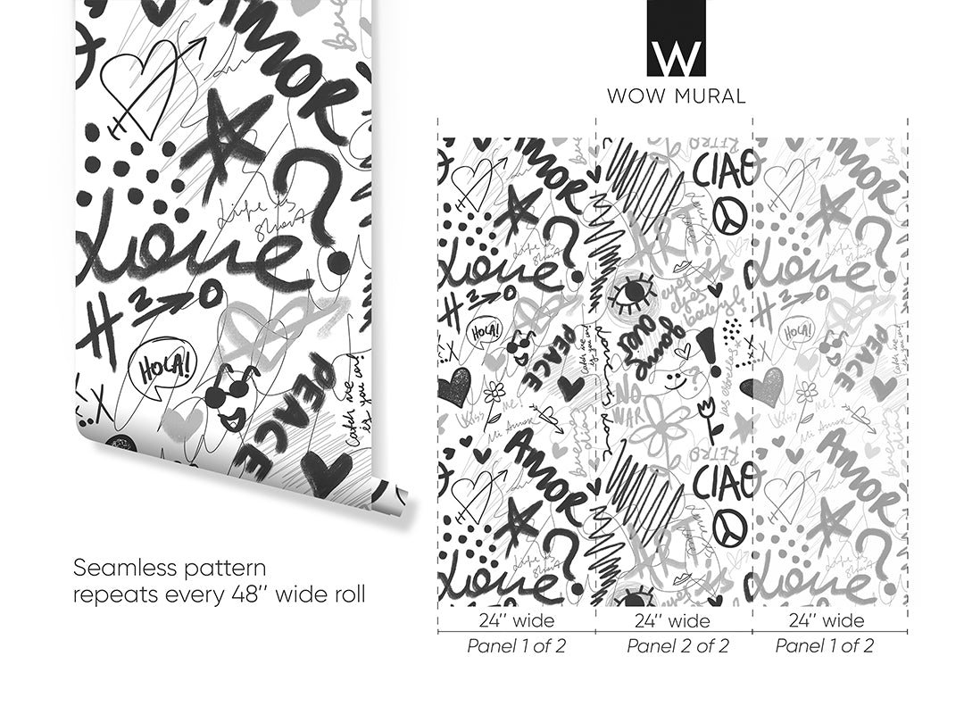 Black & White Love Graffiti Wallpaper W062 - Image 5