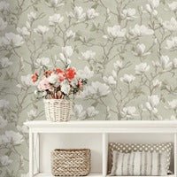 Cream Meandering Magnolias Printed Wallpaper - Image 2