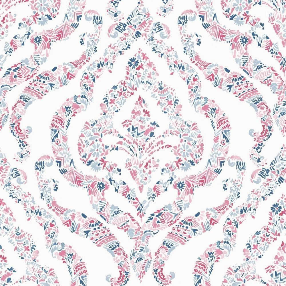 Featherton Damask Wallpaper Red Blue - Image 3