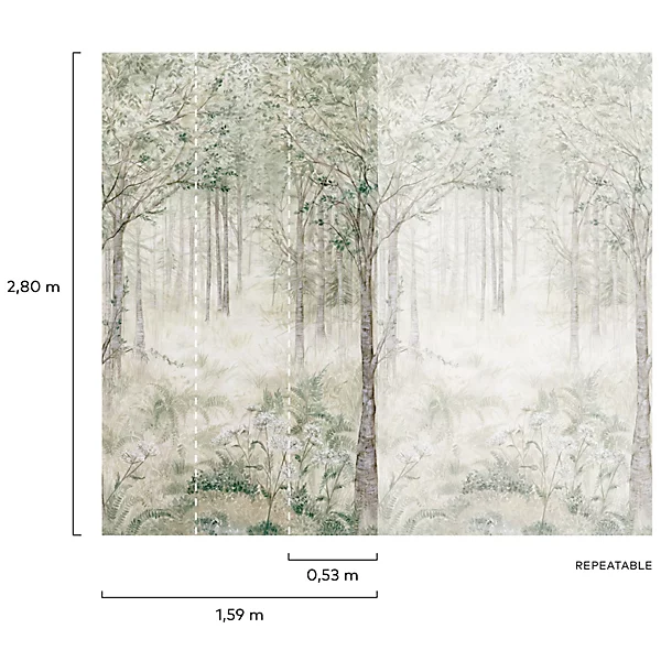 Grandeco Fairytale Trees Green 3 panel repeatable Mural 1.59 x 2.8m - Image 2