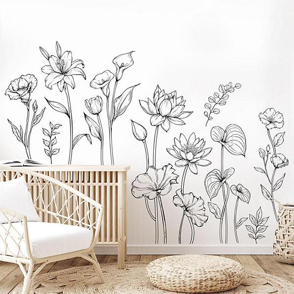 Large Black White Flower Wall Stickers Simple wallpaper