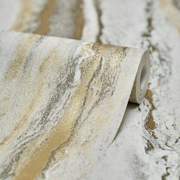 Zion Metallic Wallpaper in Grey and Gold - Image 4