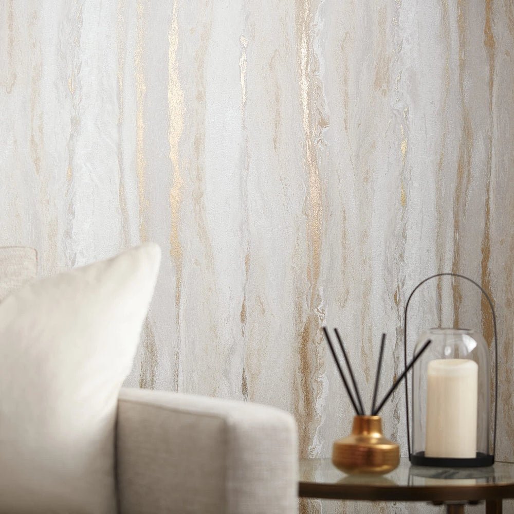 Zurich Metallic Wallpaper Cool Grey with Metallic Gold elegant design