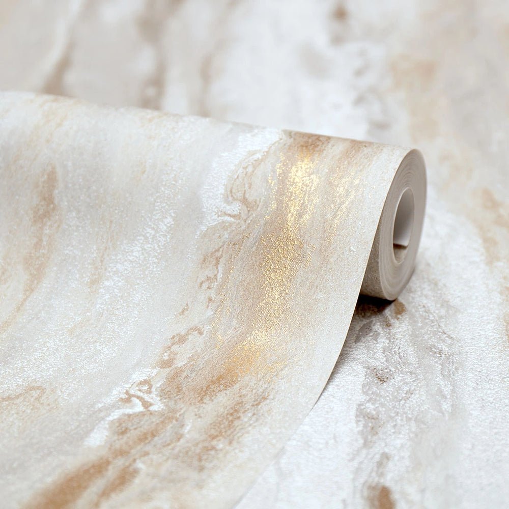Zurich Metallic Wallpaper Cool Grey with Metallic Gold high-end wall covering