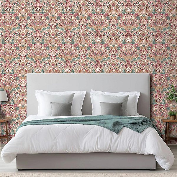 Arthouse Folk Floral Pink Wallpaper romantic home interior style