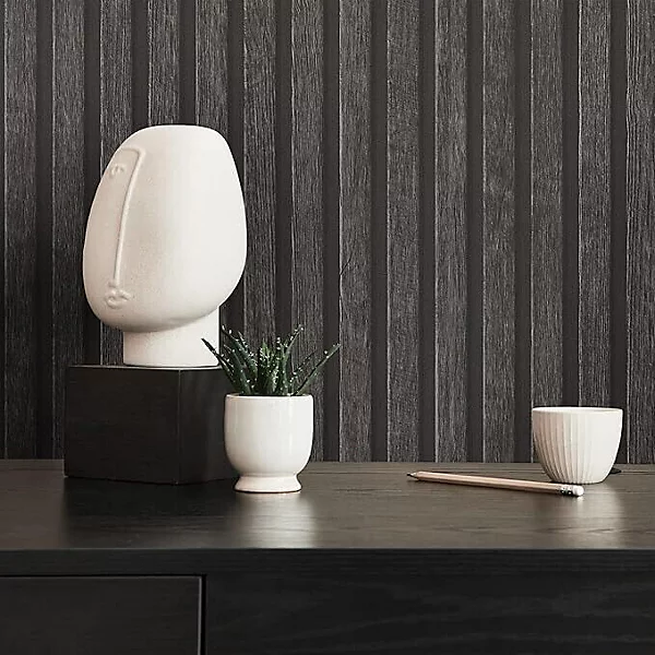 AS Creation Wood Slat Effect Black Dark Grey Panels Wallpaper - Image 2