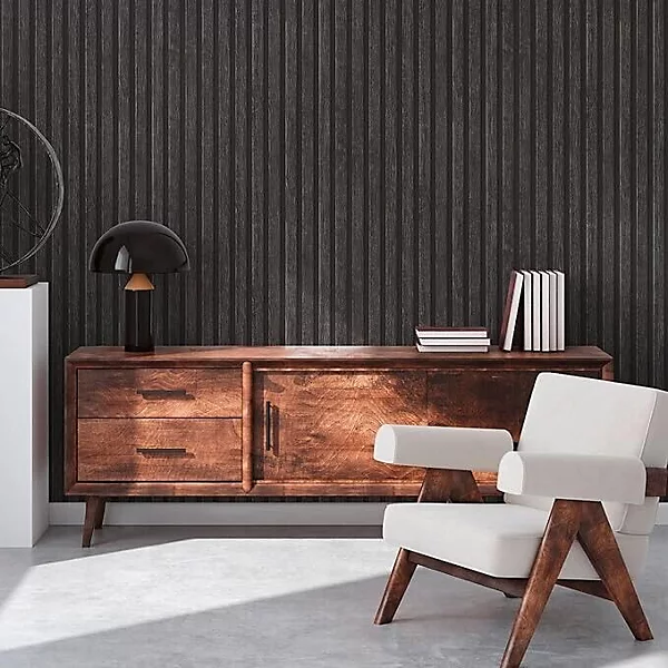 AS Creation Wood Slat Effect Black Dark Grey Panels Wallpaper - Image 6