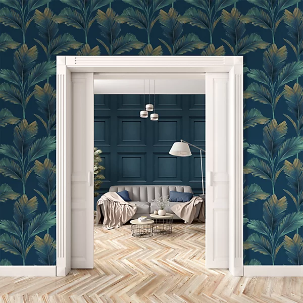 Belgravia Oliana Panel Blue Wallpaper - Image 2
