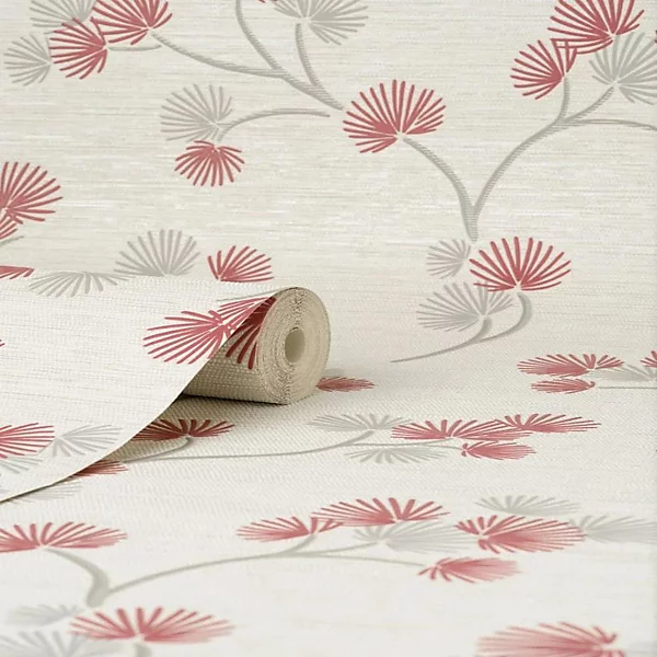 Fine Decor Kira Trail Red Grey Wallpaper elegant red grey pattern flow