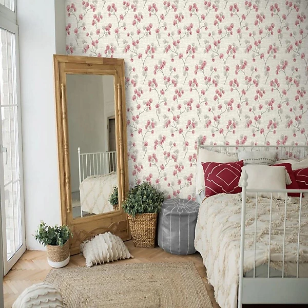 Fine Decor Kira Trail Red Grey Wallpaper stylish modern wall design