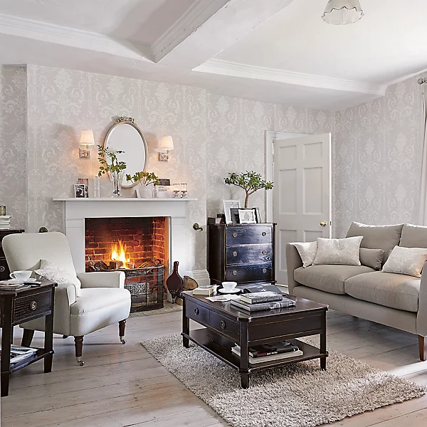 Laura Ashley Josette White & dove grey Damask Smooth Wallpaper - Image 5