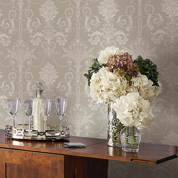Laura Ashley Josette White & dove grey Damask Smooth Wallpaper - Image 4