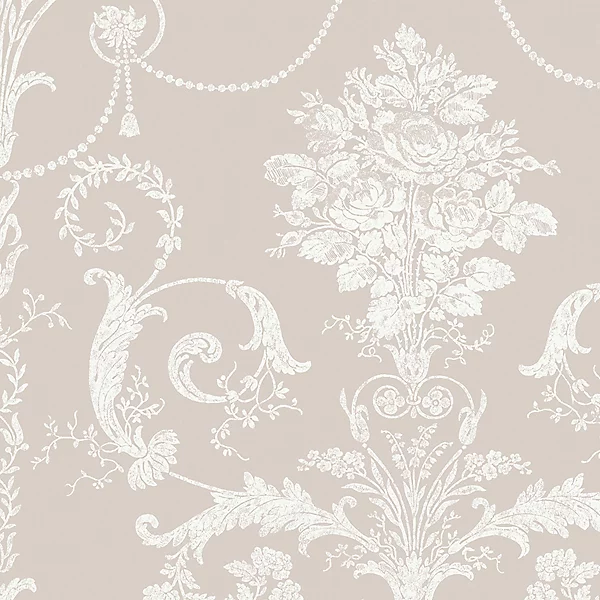 Laura Ashley Josette White & dove grey Damask Smooth Wallpaper - Image 2