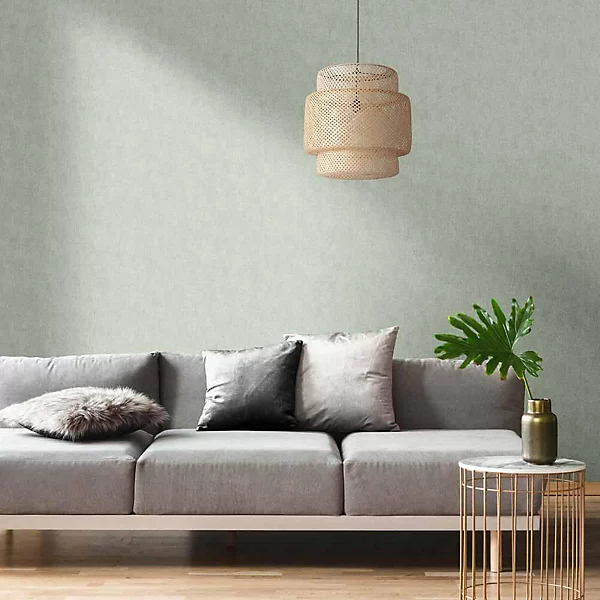 Muriva Linen Texture Green Wallpaper minimalist calming wall style