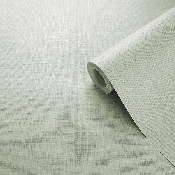 Muriva Linen Texture Green Wallpaper with soft fabric look