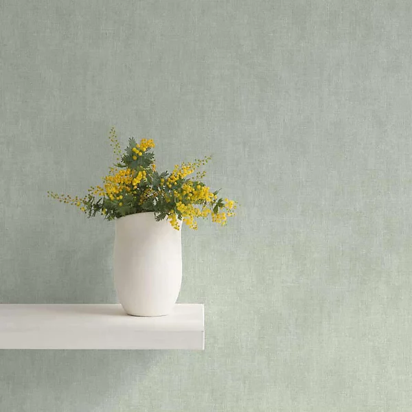 Muriva Linen Texture Green Wallpaper light green peaceful interiors