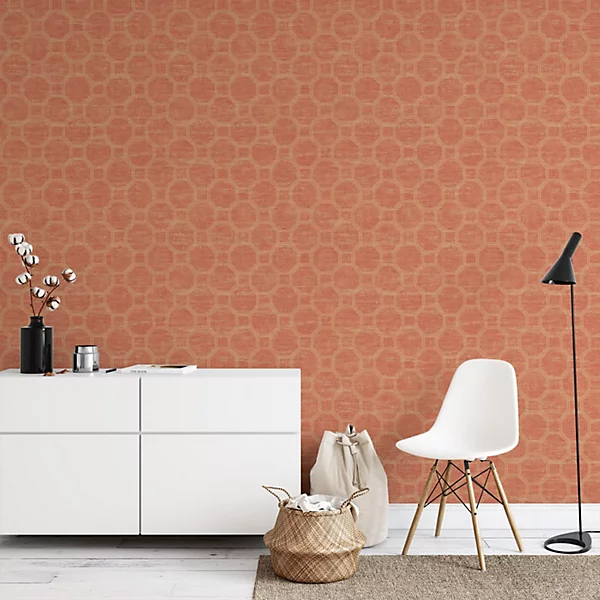 Seabrook Geometric Trellis Honeycomb Orange Wallpaper - Image 4