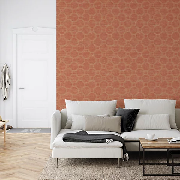 Seabrook Geometric Trellis Honeycomb Orange Wallpaper - Image 3