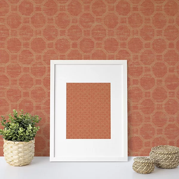 Seabrook Geometric Trellis Honeycomb Orange Wallpaper - Image 2