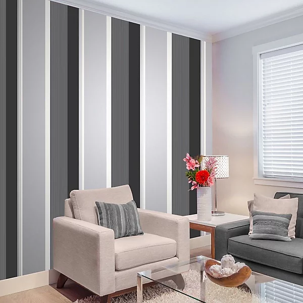 Stripe Wallpaper Bold Charcoal Grey Black - Image 5