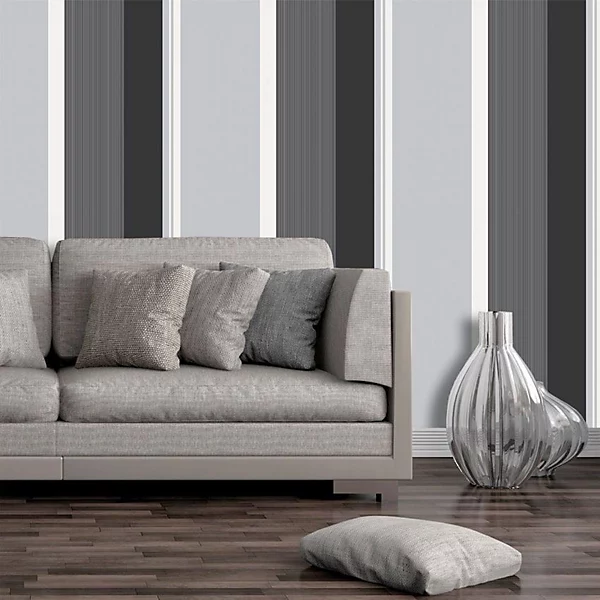 Stripe Wallpaper Bold Charcoal Grey Black - Image 3