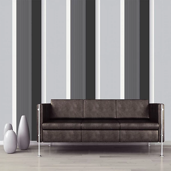Stripe Wallpaper Bold Charcoal Grey Black - Image 2