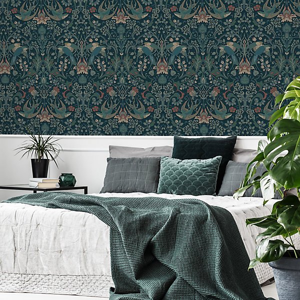 Superfresco Easy Archival Damask Blue Smooth Wallpaper - Image 4