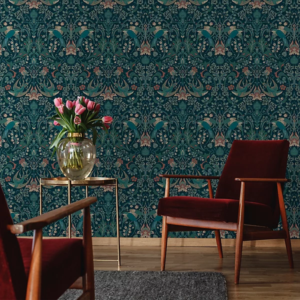 Superfresco Easy Archival Damask Blue Smooth Wallpaper - Image 3