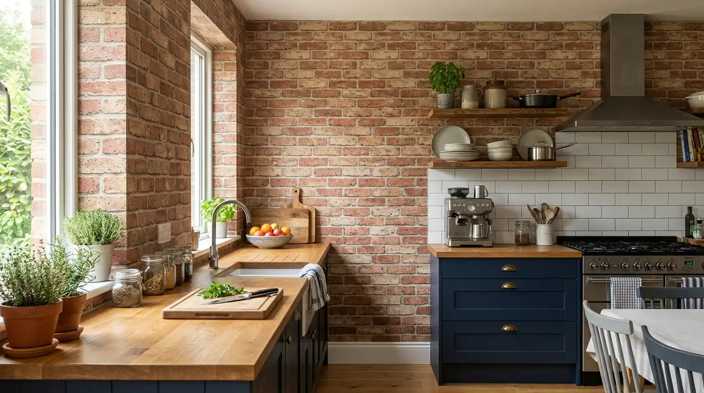 Faux brick stone kitchen wallpaper