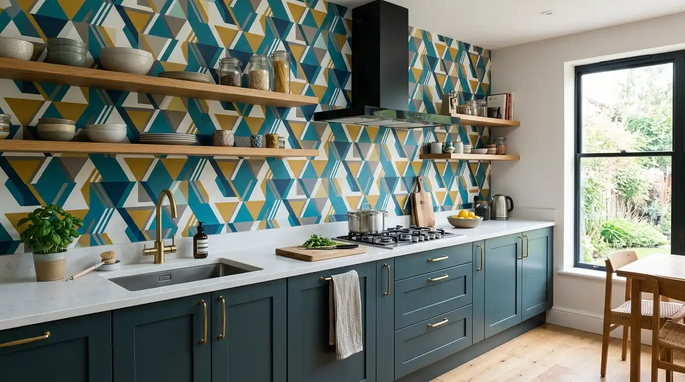 Geometric Patterned Kitchen Wallpaper