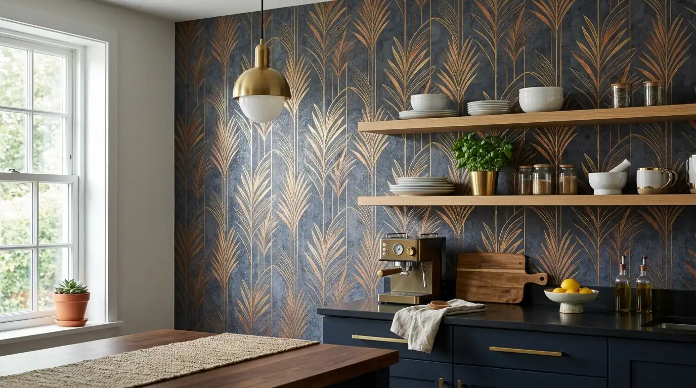 Kitchen wallpaper metallic accent