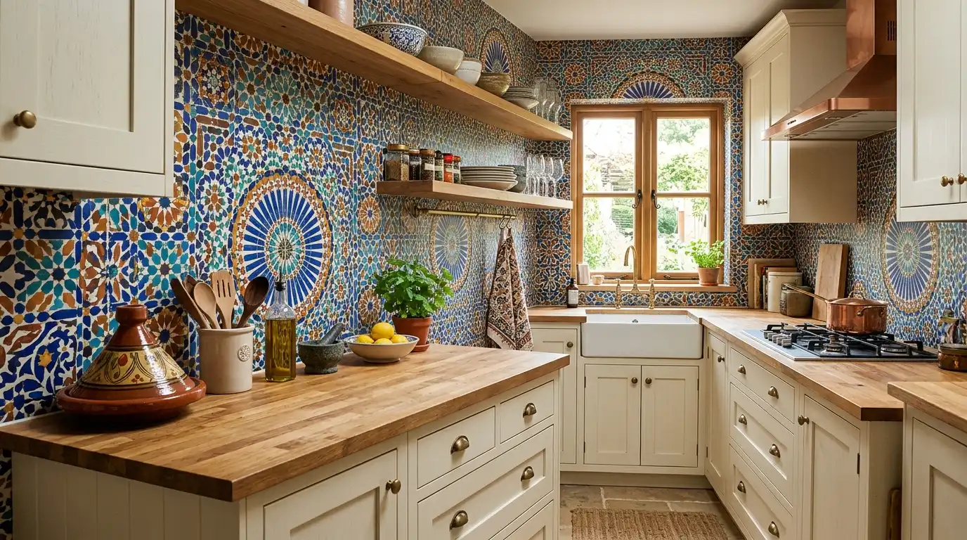 Moroccan Tiles Kitchen Wallpaper